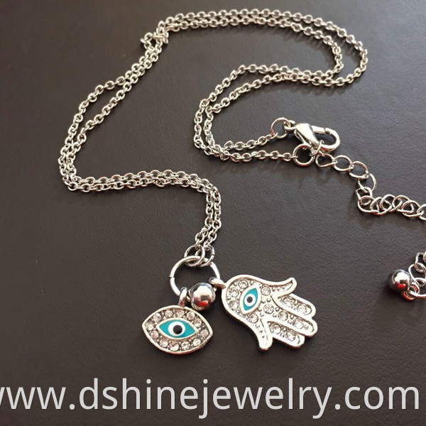 Rhinestone Evil Eye Fatima's Hand Pendant Necklace